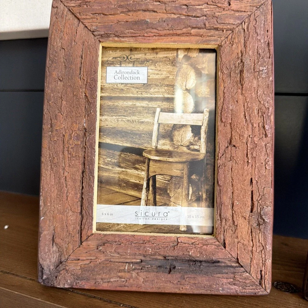 Sicura Adirondack Collection Faux Bark Resin 2, 4x6 Picture Frames Rustic Cabin